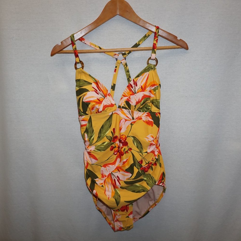 Tropical Hawaiian Lilly 1 pc swimsuit M yellow green red KONA SOL